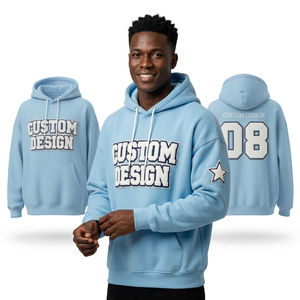 Custom Design Men's <b>Light</b> Blue Hooded Sweatshirt Front Back Digital Printing Oversized Fit Cotton Fleece Casual Winter Wear - Product Image 1
