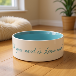 Mangeoire pour animaux de compagnie en céramique 1,4 l 20 cm Crème bleu clair Motif cœur - Product Image 3