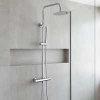 Ensemble de robinetterie de douche thermostatique chromé à poignée unique avec jet de pluie et barre coulissante, en laiton avec cartouche céramique, fixation murale pour salle de bain