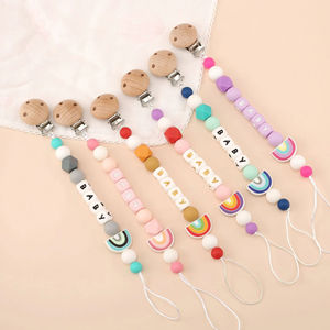 Новый дизайн, безопасный Мульти Стиль, нетоксичный, без БПА, розовый, синий, детский держатель-пустышка, силиконовая цепочка из бука, деревянная пустышка - Product Image 2
