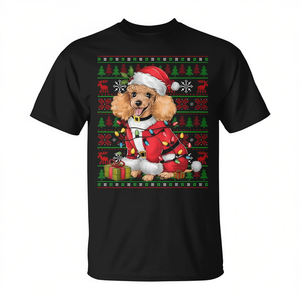 T-shirt de Noël avec motif de chien Toy Poodle, lumières de Noël et Père Noël moche, design de fêtes de Noël - Product Image 2
