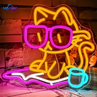 Décoration murale 3D en acrylique en forme de chat avec lunettes et livre ouvert, éclairée par LED, alimentée par USB, pour salles d'étude, bibliothèques et salles de classe