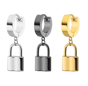 Boucles <span class=keywords><strong>d</strong></span>'oreilles huggie en acier inoxydable, bijou coréen avec pendentif cadenas, en acier inoxydable chirurgical - Product Image 1