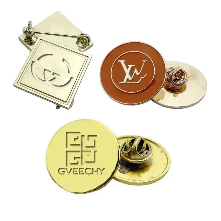 Grosir kustom Logo merek emas terukir dekorasi lapis lencana Pin logam Enamel untuk kain/tas