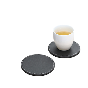 Juego de Posavasos Redondos de Cuero PU Ecológicos y Modernos, para Cerveza y Café, Personalizables con Láser - Product Image 1