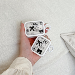 Simplicity Dot Black and White Bow para <span class=keywords><strong>Airpods1</strong></span>/<span class=keywords><strong>2</strong></span> 3 4 <span class=keywords><strong>2</strong></span>-en-1 Funda para auriculares con hebilla para auriculares antipérdida - Product Image 3