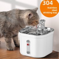 Fontaine à eau automatique pour animaux de compagnie, écologique, en acier inoxydable et plastique, 2L, pour chat et chien, avec source d'alimentation par recharge