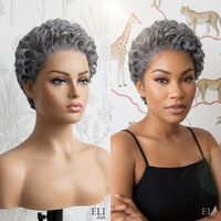 Perruque Courte Grise Nouvelle Tendance pour Femme, en Cheveux Humains Brésiliens Vierges à 100% avec Filet Rose Mécanique