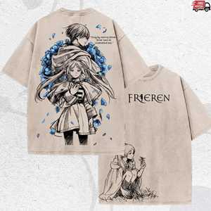 เสื้อยืดอนิเมะ <span class=keywords><strong>Frieren</strong></span> สไตล์วินเทจ ล้างสีแบบวินเทจ ของขวัญสุดเท่ สตรีทแวร์ ผ้าคอตตอนหนา ลายการ์ตูนญี่ปุ่น รับผลิตแบบ OEM ODM - Product Image 2