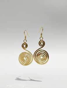 Golden Spiral <b>Handmade</b> <b>Earrings</b> - Gold Plated Statement Dangle <b>Earrings</b> for Women - Product Image 2
