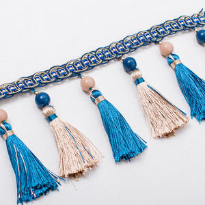 Frangia Decorativa Multicolore con Perline e Nappe, Passamaneria Dorata con Nappe, Frange per Tende e Decorazioni - Product Image 5