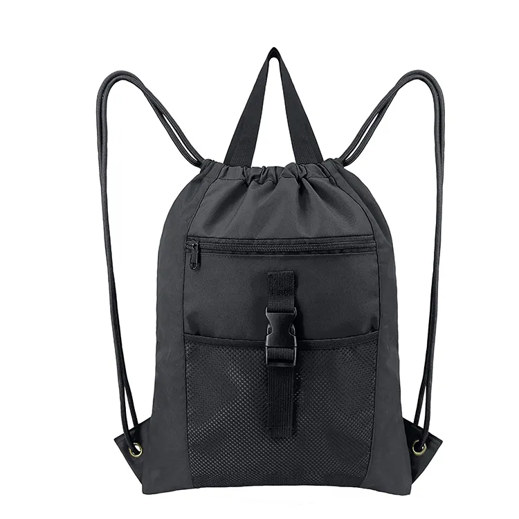 Mochila deportiva grande Oxford de poliéster personalizada, bolsa con cordón para gimnasio, con bolsillos