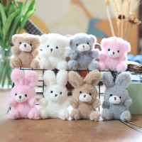 Gantungan Kunci Boneka Kelinci Putih Kawaii, Liontin Tas Kelinci Berbulu, Boneka Beruang Lucu, Mainan Mini untuk Gantungan Ransel