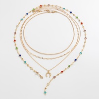 Ensemble de colliers superposés bohèmes multicolores avec pendentif fer à cheval en chaîne de cristaux pour hommes, accessoires de bijoux rétro pour le quotidien masculin