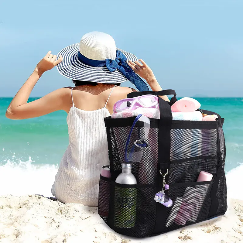 Bolso de mano de playa de hombro de malla de viaje de verano bolsos grandes para mujer bolsa de lavado de natación para cosas de playa