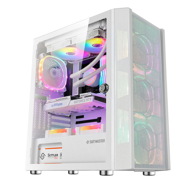 SUITMASTER P1000 Mid Tower ATX RGB Gaming Computer Case Steel Tempered Glass 4x140mm Vertical PCI Fans USB-C Mini-ITX with Fan