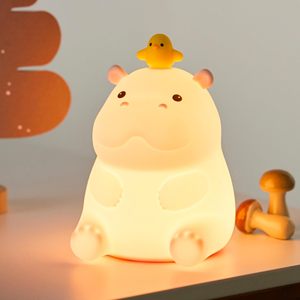 <span class=keywords><strong>Veilleuse</strong></span> Hippopotame Mignonne en Silicone Souple, Lampe LED Rechargeable pour Chambre de Bébé, Lampe de Chevet pour Crèche - Product Image 1