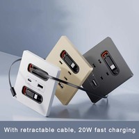 Kabel Pengisian Cepat Tipe-C 86-Type 20W yang Dapat Ditarik 0.8m 1 Stopkontak Dinding dengan 1 Port USB-A 1 Port USB-C Panel Plastik 110-250V