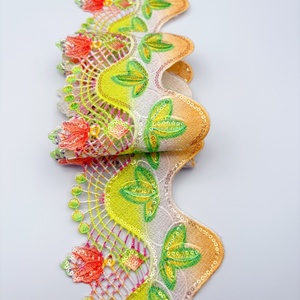 Encaje Bordado Multicolor para <span class=keywords><strong>Ropa</strong></span> <span class=keywords><strong>Infantil</strong></span>, Decoración de Encaje de Poliéster, Encaje de Lentejuelas al por Mayor - Product Image 3