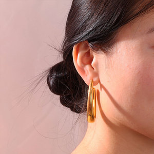 Wholesale Bulk 316L Stainless Steel 14k 18k Gold Plated Fine Jewelry Fashion Hoop Exaggerated Light Big <b>Large</b> Earrings for Women - Product Image 4