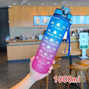 Botella de Agua Deportiva Portátil de Plástico Esmerilado Degradado de 1L/1000ml con Tapa Abatible y Popote para Exteriores, Venta al por Mayor - Product Image 2