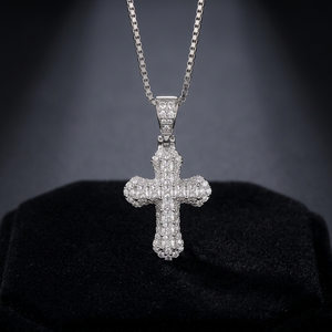 Joyería Fina de Lujo para Mujer, Chapada en Oro, Plata de Ley 925, Estilo Hip Hop, Mini Cruz con Corte Princesa, Moissanita - Product Image 3