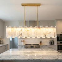 Lustre moderne de luxe en albâtre pour îlot de cuisine long, table à manger, décoration de restaurant, lampe de plafond en marbre