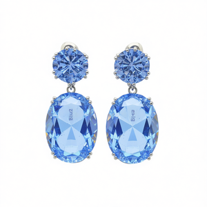 Orecchini pendenti con pietra blu, gioielli classici da donna con cristalli a goccia e montatura a griffe E492 - Product Image 1