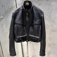 Veste en cuir grainé marron, vestes en cuir d'agneau véritable, vestes bomber courtes pour femmes