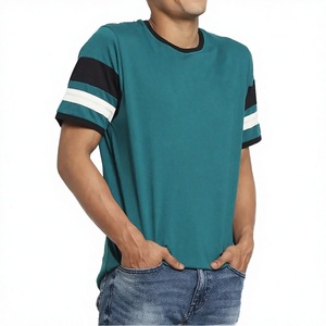 T-shirt rétro à rayures pour hommes, col rond athlétique, rayures sur les manches noir et blanc, décontracté, en coton, style streetwear - Product Image 4