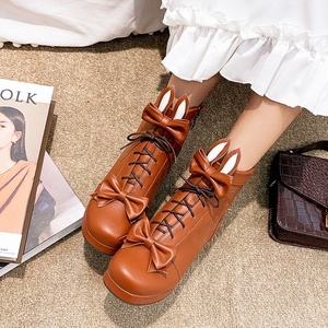 Big Size 48 Round Toe Cute Shoes High Chunky Heel Bunny Short <b>Booties</b> Ladies <b>Ankle</b> Boots Fancy Bowtie Cosplay Shoes - Product Image 3