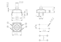 Mini DIP Micro Push Button Tact Switch 12mm avec capuchon rond