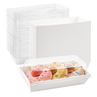Boîtes alimentaires jetables carrées blanches/kraft pour sandwichs, gâteaux, pâtisseries, charcuterie, avec revêtement UV et couvercles transparents sécurisés