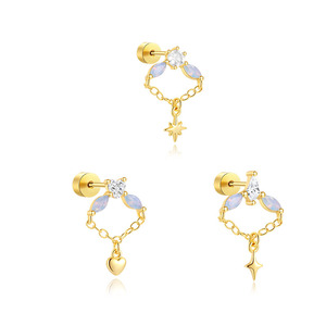 Pendientes de Plata 925 con Borla, Corazón y Ópalo, Diseño Moderno y Plano para Mujer - Product Image 1