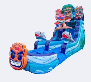 Tiki Island Shark Inflatable Water Slide, 16ft Tall Wet &amp; Dry Inflatable Slide <strong>for</strong> Kids Adults Backyard Fun - Product Image 1