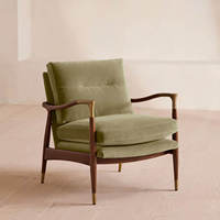Fauteuil de salon de luxe au design du milieu du siècle, cadre en bouleau massif, ensemble de chaises en tissu vintage