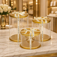 Boîte à gâteau ronde dorée avec fenêtre transparente, vente en gros d'usine, 4/6/8/10 pouces, double couche, extra haute, pour emballage de pâtisserie