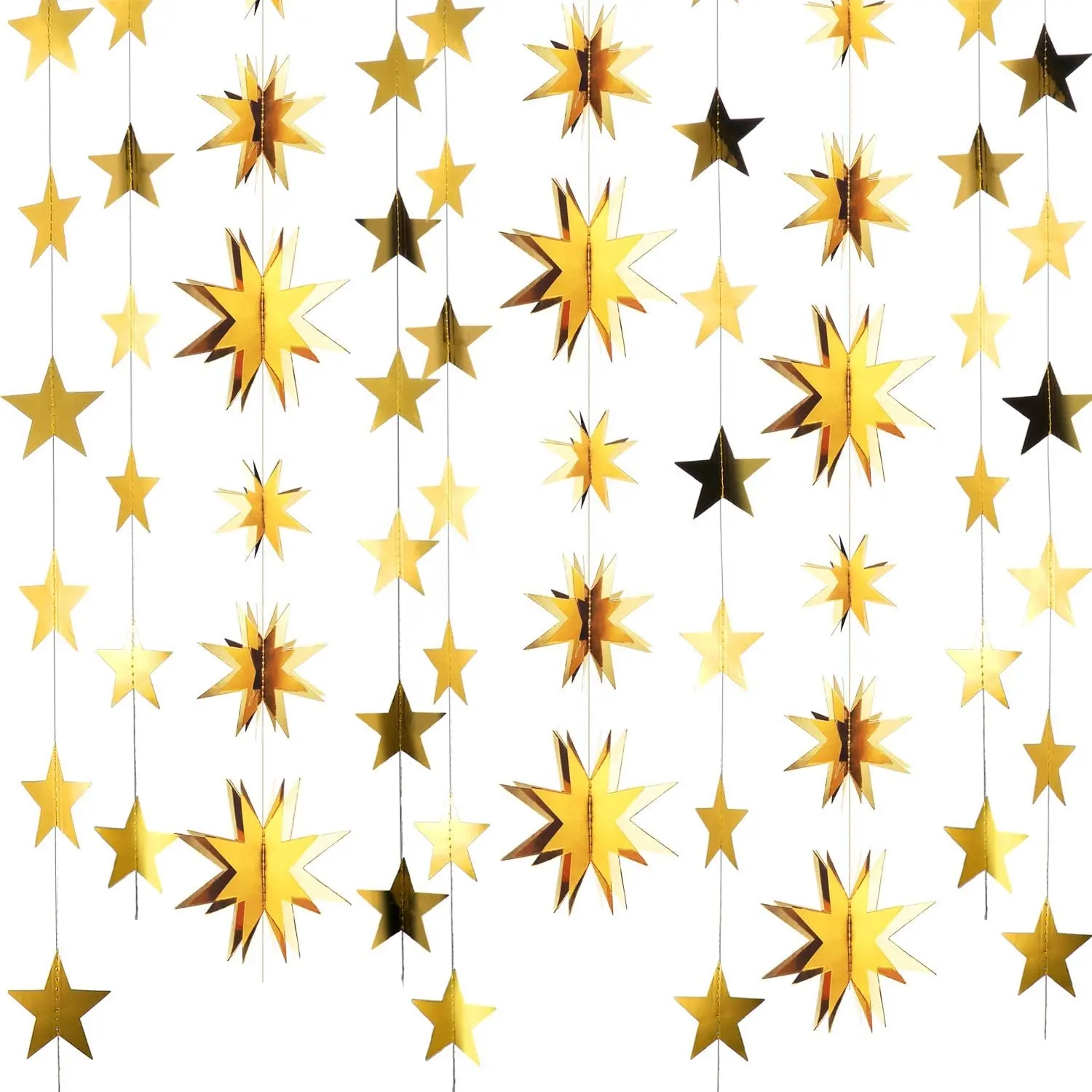 Guirnalda de estrellas de Navidad, papel colgante 3D de varios tamaños, cartel de estrellas brillantes para árbol de Navidad, decoración de fiesta de cumpleaños