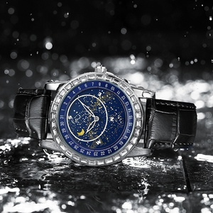Montres de luxe à quartz pour hommes en gros, étanches, avec mouvement à quartz ciel étoilé et aiguilles caractéristiques phase de lune - Product Image 5