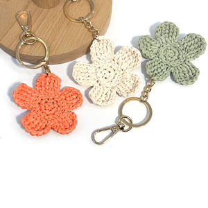 Hand Crocheted Raffia Flower Keychain Handwoven Floral Bag Charm Boho Backpack Purse Decor Accessory - Product Image 1