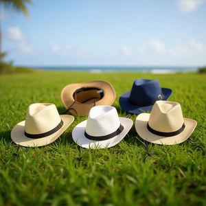 Cappello di paglia da 7 cm in twill con cintura, taglia 57-58-59 cm, per uomo e donna, per uso esterno - Product Image 2