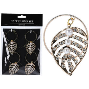 Ensemble de 4 anneaux de serviette avec décoration feuille de 4 cm - Product Image 1