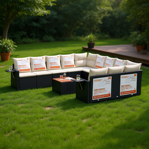 Black Cream Garden <b>Sofa</b> Set <b>Rattan</b> Outdoor Furniture With Cushions Waterproof Contemporary Design - Product Image 2