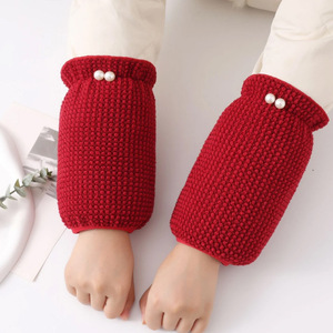Fundas de Manga de Perlas Color Rojo Vino Sólido para Mujer, Estilo Corto para Otoño e Invierno, que Mantienen el Calor - Product Image 1