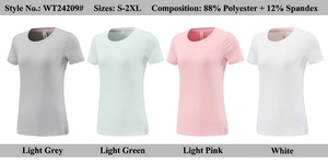 Kaos Yoga Wanita Spandex Nylon Polyester Stretch Lengan Pendek Cepat Kering untuk Olahraga Gym Fitness dengan Logo Custom - Product Image 5