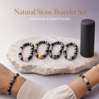 Ensemble de bracelets tendance en pierre naturelle pour femmes et hommes, 4 pièces, faits à la main, extensibles, onyx, hématite, quartz rose, œil de tigre