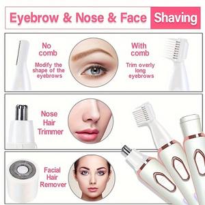 Ensemble de tondeuse à cheveux Portable Rechargeable indolore <span class=keywords><strong>pour</strong></span> femmes <span class=keywords><strong>rasoir</strong></span> électrique 4 en 1 <span class=keywords><strong>pour</strong></span> le <span class=keywords><strong>nez</strong></span> barbe aisselles rasage corps <span class=keywords><strong>rasoir</strong></span> batterie - Product Image 2