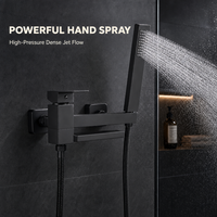 Robinet de baignoire moderne minimaliste tout en cuivre, mitigeur chaud/froid avec cartouche céramique, fixation murale, finition noire
