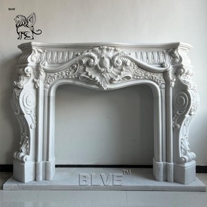 Caminetto in Marmo Bianco Naturale Intagliato <span class=keywords><strong>a</strong></span> Mano in Stile Francese di Lusso per Decorazione d'Interni di Ville e Residenze di Prestigio BLVE - Product Image 3