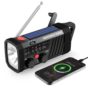 <span class=keywords><strong>Radio</strong></span> Meteorológica de Emergencia, Banco de Energía Portátil de Plástico de 2000 mAh, AM/FM de 2 Bandas, Carga Digital por USB/Solar/Manivela, Alarma SOS - Product Image 1